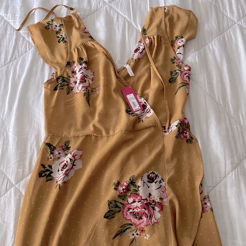 Mustard yellow midi dress floral